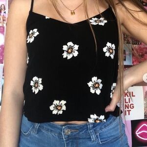 Kendall & Kylie Black Floral Cropped Top